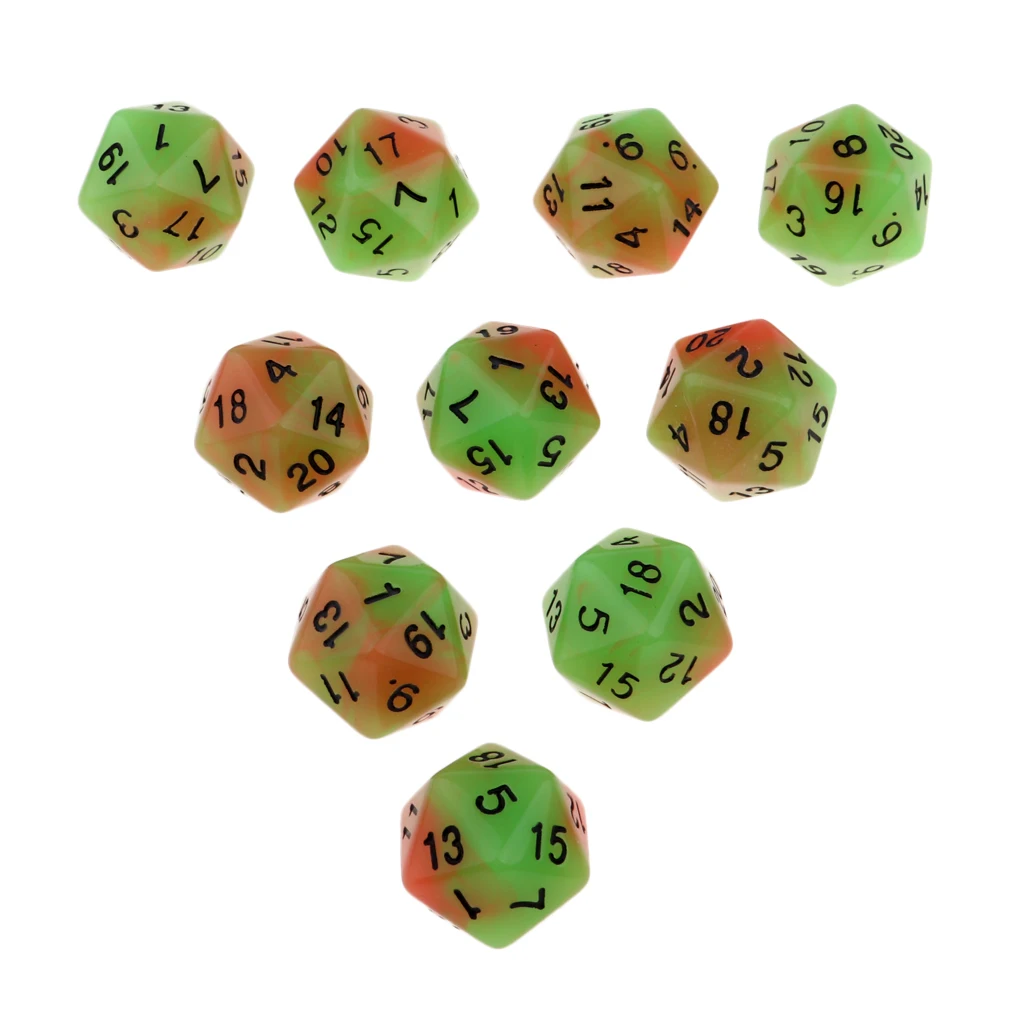 10PCS Night Luminous Dice Role Playing Game D20 Dice for Dungeons &Dragons DND Role Playing Game Dices