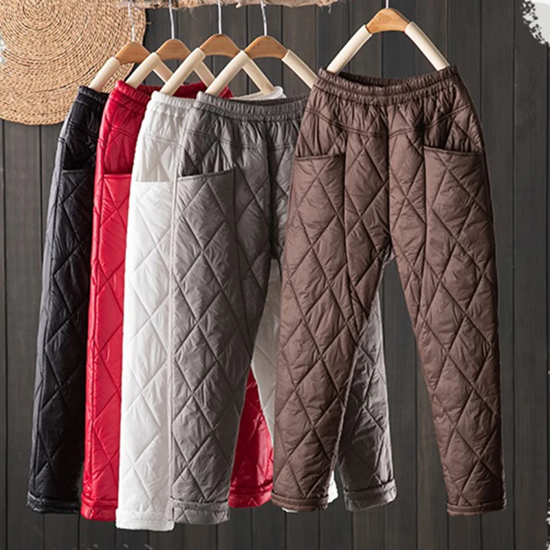 Winter Trousers Women New Thinlight Down Cotton Warm Pants Mom Snow
