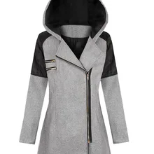 Женское шерстяное пальто размера плюс 5XL зимнее лоскутное пальто с капюшоном на молнии с длинным рукавом кашемировое шерстяное зимнее пальто