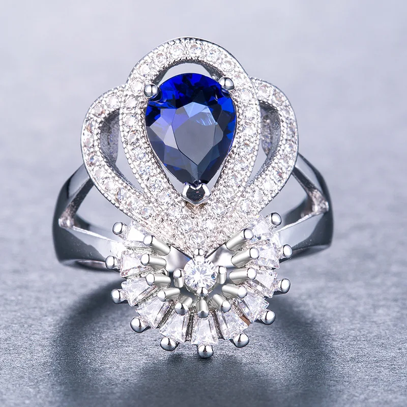 Jellystory, классическое 925 пробы Серебряное Ювелирное кольцо с Каплевидным сапфиром, цирконием, драгоценным камнем для женщин, подарок на свадьбу