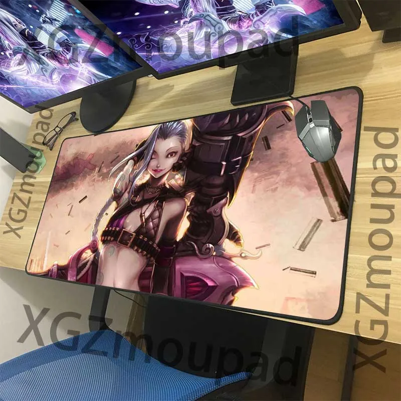 XGZ Custom Large Gaming Mouse Pad Black Lock Edge Anime Sexy Girl Jinx Computer Keyboard Table Mat