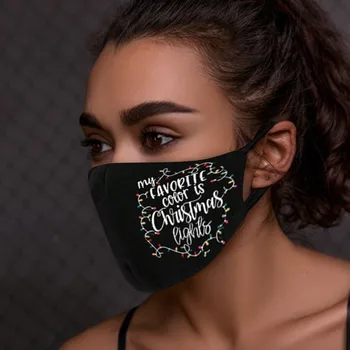 

10PCS Merry Christmas Printed Black Masks Washable Reusable Adult Mouth Mask Breathable Cotton Face Cover Mascarillas Navidad