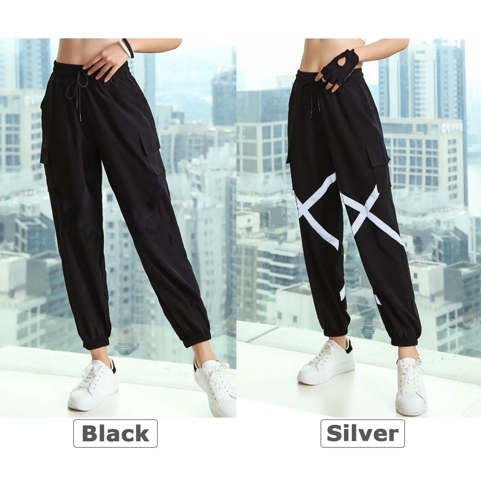 Women Baggy Jogger Pants Elastic Moisture wicking Quick dry Criss Cross