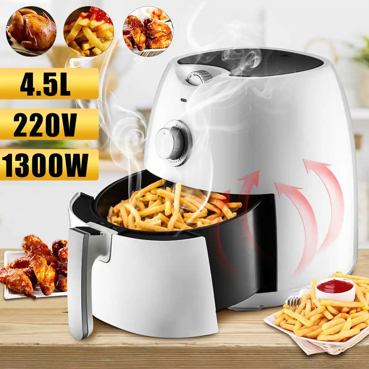 

1300W 4.5L Electric Air Fryer Digital LED Touch Screen Timer Temperature Control Oil Free Electric Air Fryer Kitchen Household