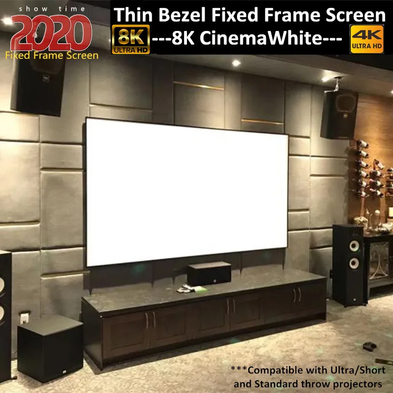 4K Fixed Frame Projector Screen Home Cinema Home Theater Narrow Edge Wall Mount Screen 16:9 hkusth 16 9 pet crystal alr anti light projection screen with narrow frame for home theatre ust projector