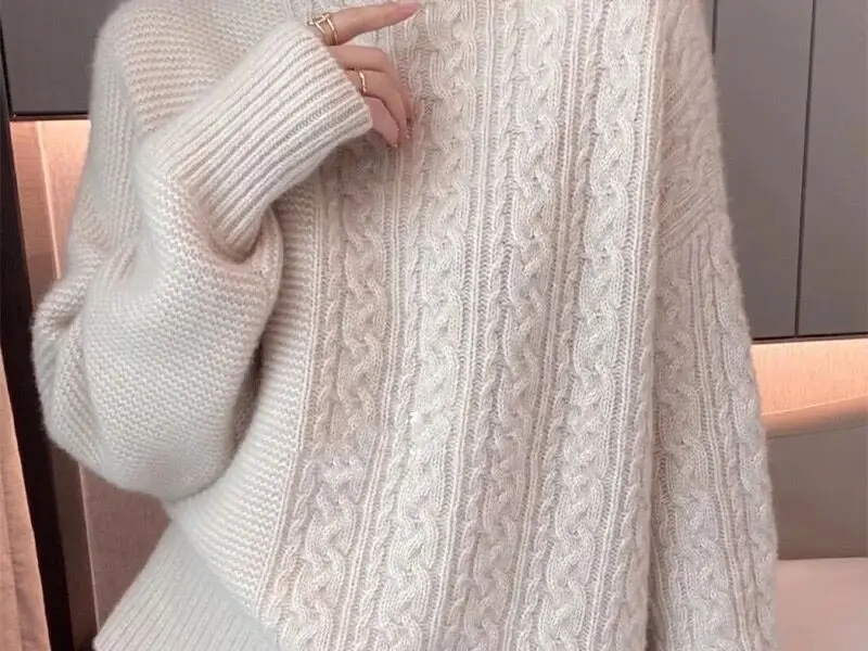 Pulôver de gola alta feminino, suéter solto