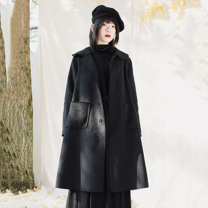 

LANMREM Solid Color Double-sided Cashmere Single Breasted Woolen Coat Women Vintage Loose Mid-length Coat 2020 New Spring PD200