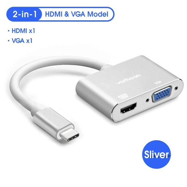 Вотон usb type C концентратор к USB 3,0 HDMI USB концентратор для MacBook Pro Air huawei P30 Samsungs S10 S9 3 порта VGA type C концентратор - Цвет: 2-in-1 Silver