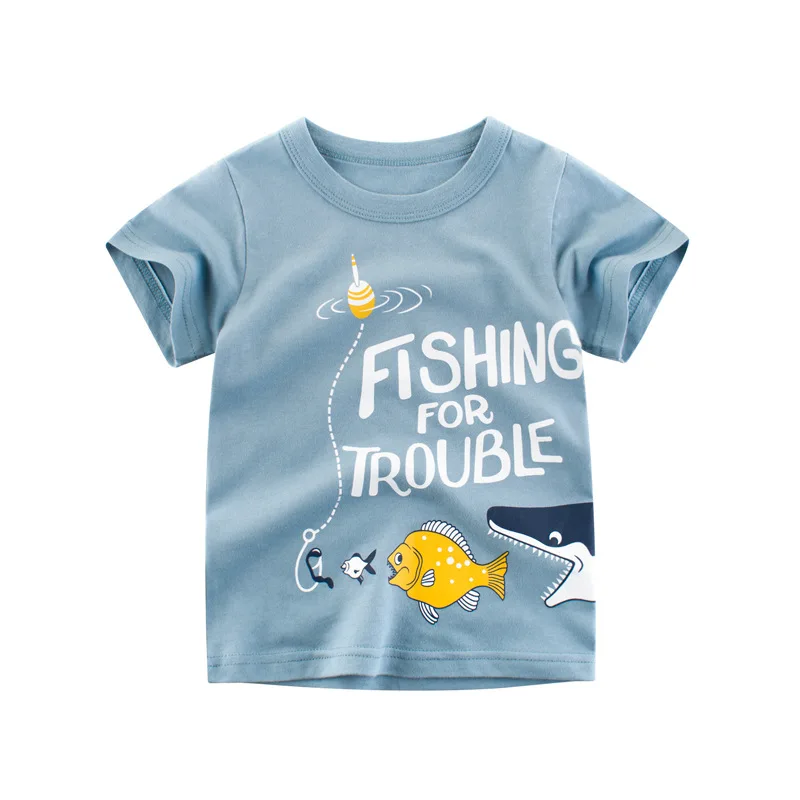 Kids T Shirt 1 2 3 4 5 6 7 8 9 Years Kids Boys Cotton Short Sleeve Shark Cartoon T-Shirts Summer Tops Clothing
