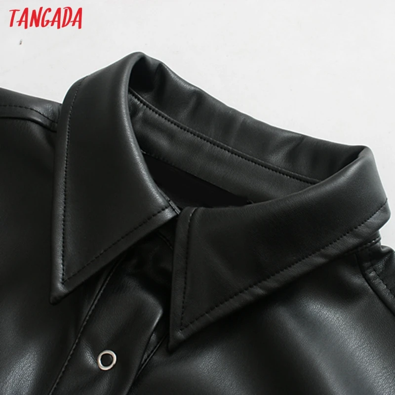 Tangada женское платье-рубашка из искусственной кожи с поясом и длинным рукавом в стиле ретро элегантное женское черное мини-платье vestido JE110