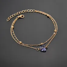 Роскошный Фиолетовый Кристалл Бабочка натуральный камень браслет для женщин Богемия красный розовый один шарик браслеты Цепочка золотой цвет