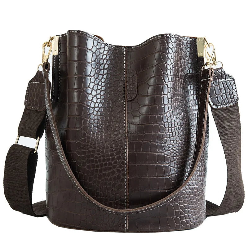 

Big Bag Women's 2019 New Style Crocodile Pattern Shoulder Bucket Bag Large Capacity Versatile Broadband Shoulder Bag Bags