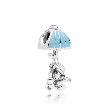 

100% 925 Sterling Silver 797492EN41 Cute Umbrella Wearing Hat Squirrel Charm Pendant Fashion Simple Original Jewelry