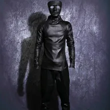 Осенне-зимняя мужская теплая флисовая куртка со стоячим воротником, пуловер в готическом стиле, облегающее Панк пальто, черная мотоциклетная куртка из искусственной кожи