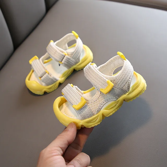 Summer Toddler Sandals Baby Girl Shoes Solid Color Net Cloth Breathable Boys Sneakers Kids Infant Sport Girls Sandals SYJ035 SXX008Yellow