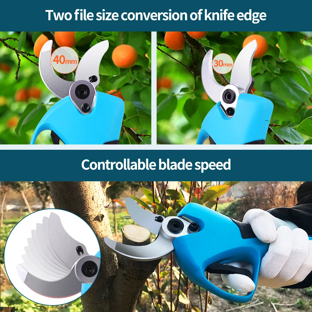 21V 1500W Rechargeable Electric Pruning Scissors Pruning Shears Garden Pruner Secateur Branch Cutter Cutting Tool with 2x Batter 3