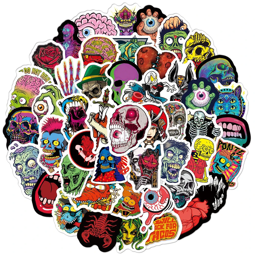 

10/50/100PCS Horror Series Stickers Skull Zombie Skateboard Guitar Laptop Motorcycle Suitcase Bike Cool Sticker Decal Kid Toy