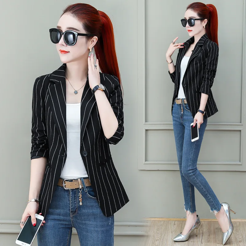 

Online Celebrity Stripes Small Suit Women's 2019 Autumn New Style Korean-style Slim Fit Slimming Short Business Suit Spring And