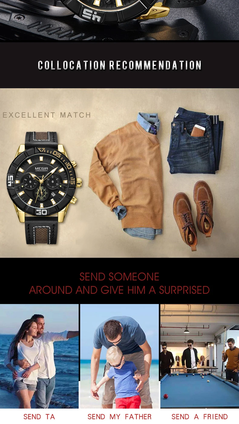 MEGIR мужские s часы Топ люксовый бренд хронограф мужские часы военные армейские мужские спортивные кожаный ремешок для часов деловые
