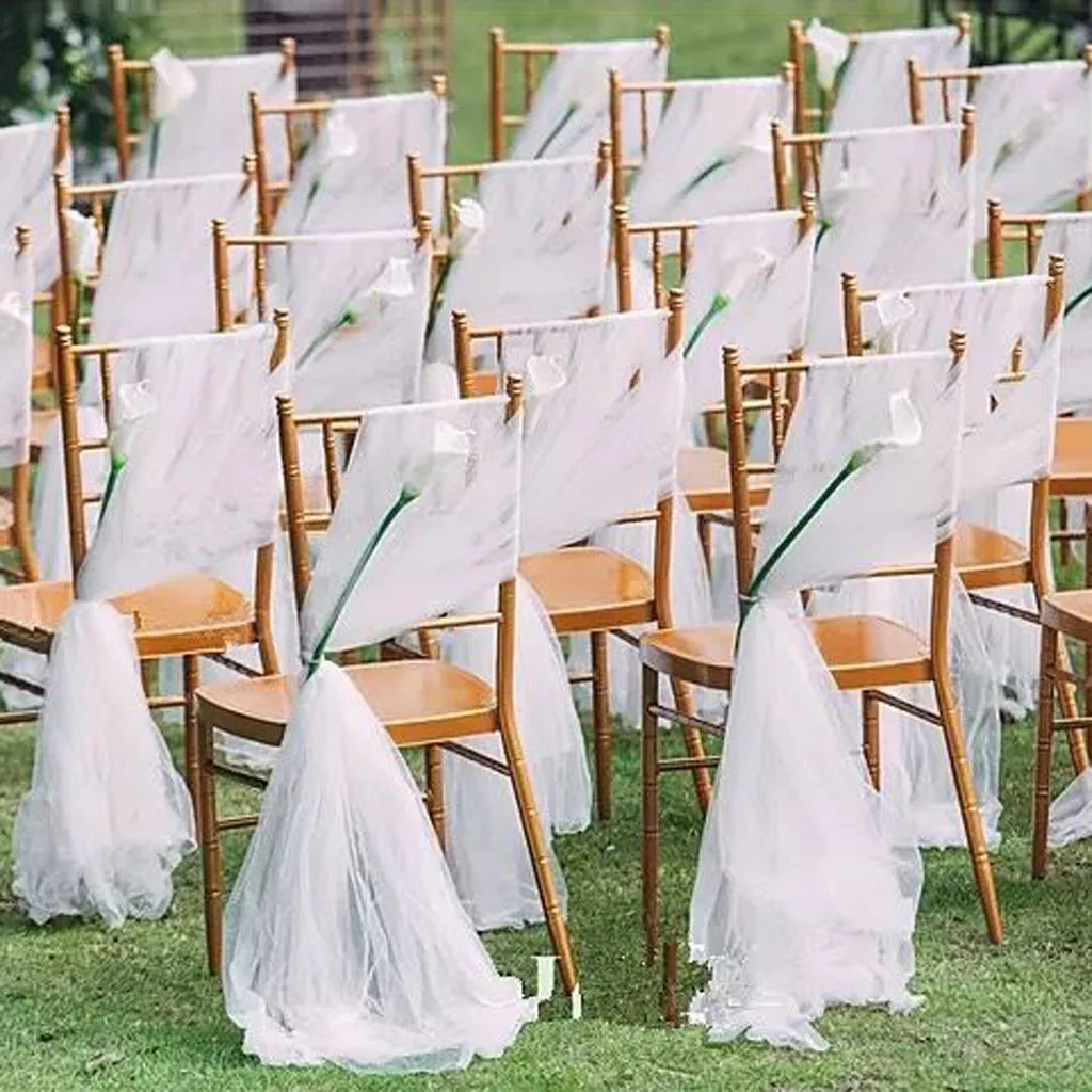 Марлевые ткани Свадебные Воздушные потолки мягкие украшения марлевые спинки стула пряжа настольная дорожка органза марлевые пояса для стула бант ткань