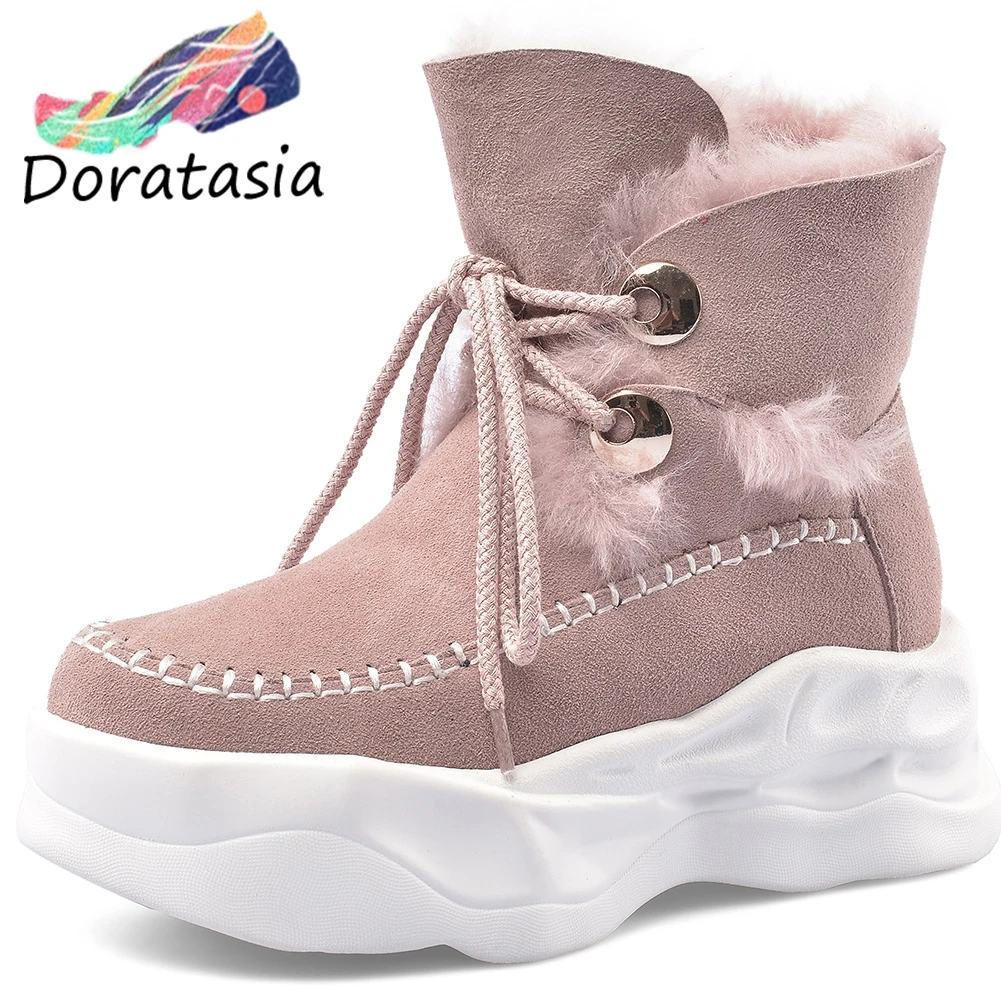 

DORATASIA new natural suede booties ladies super warm winter ankle snow boots 2020 fashion high platform shoes woman