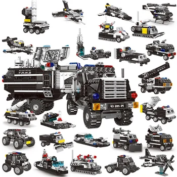 

895Pcs City Police Series Car Ship Plane 3 Changes 8 IN 1 SWAT Truck Model Educational Building Blocks Toys For Boys DIY Present