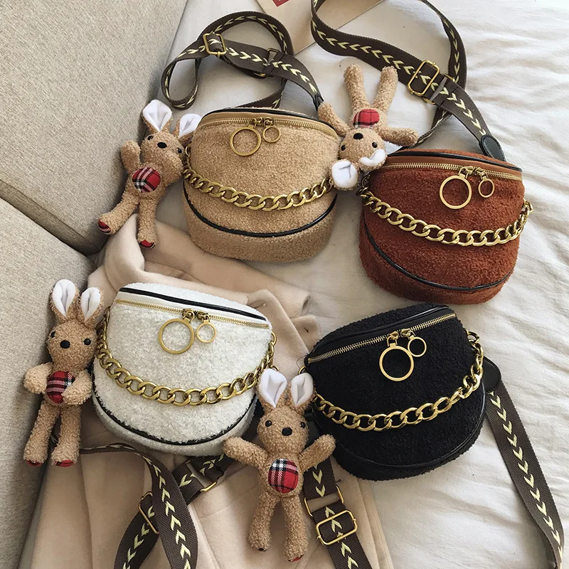 

New Arrival Bag Women's 2019 Autumn And Winter Korean-style Fashion Plush Shoulder Chest Bag Fashion Twill Wallet Women Bags