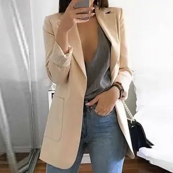 

2020 New Arrival Women Long Sleeve Blazer Tops Slim Jackets Female Coat Work Jacket Casual Mid Coat Lapel Business Blazer Tops