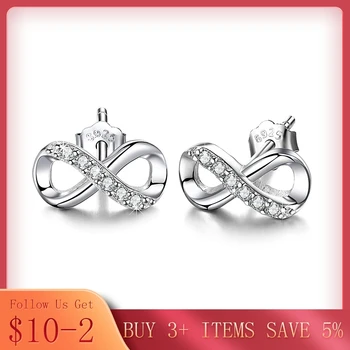 

CODEDOG 100% Real 925 Sterling Silver Infinity Zircon Stud Earrings For Women Silver & Golden Color Earrings 2019 E1132