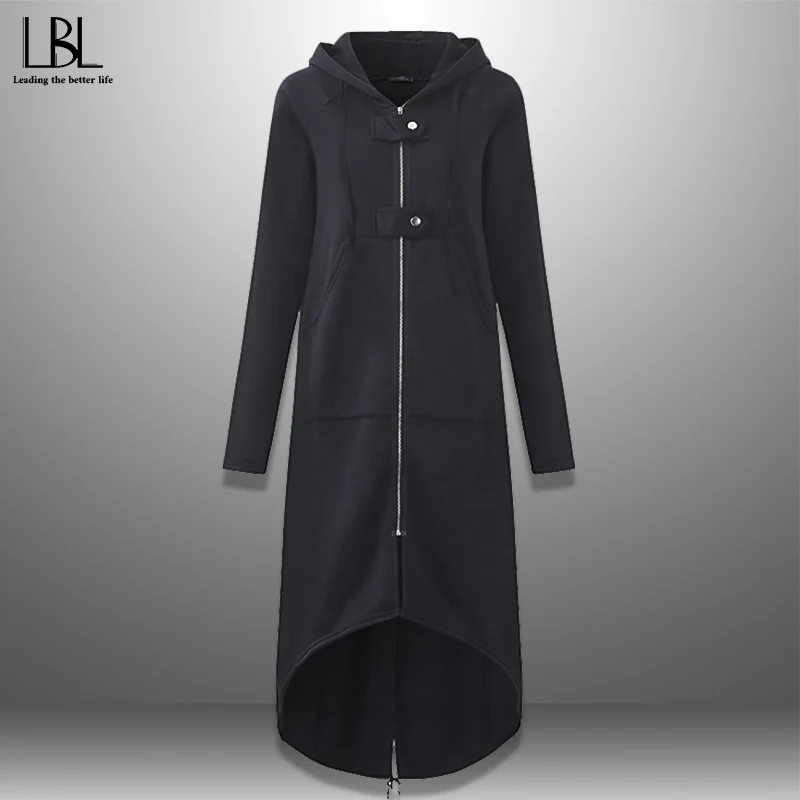 

Women Long Hooded Casual Jacket 2019 Autumn Winter Cotton Fleece Coat Hoodies Lady Stylish Overcoat Solid Trench Streetwear 5XL