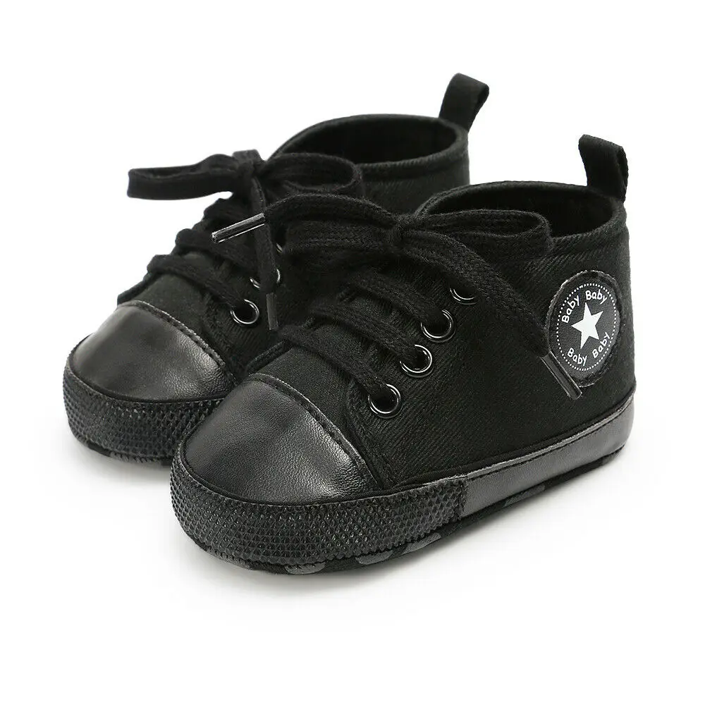 Toddler Baby Shoes Kids Boys Girls Soft Sole Canvas Crib Shoes Anti-slip Sneakers Prewalkers Causal Shoes - Цвет: Черный