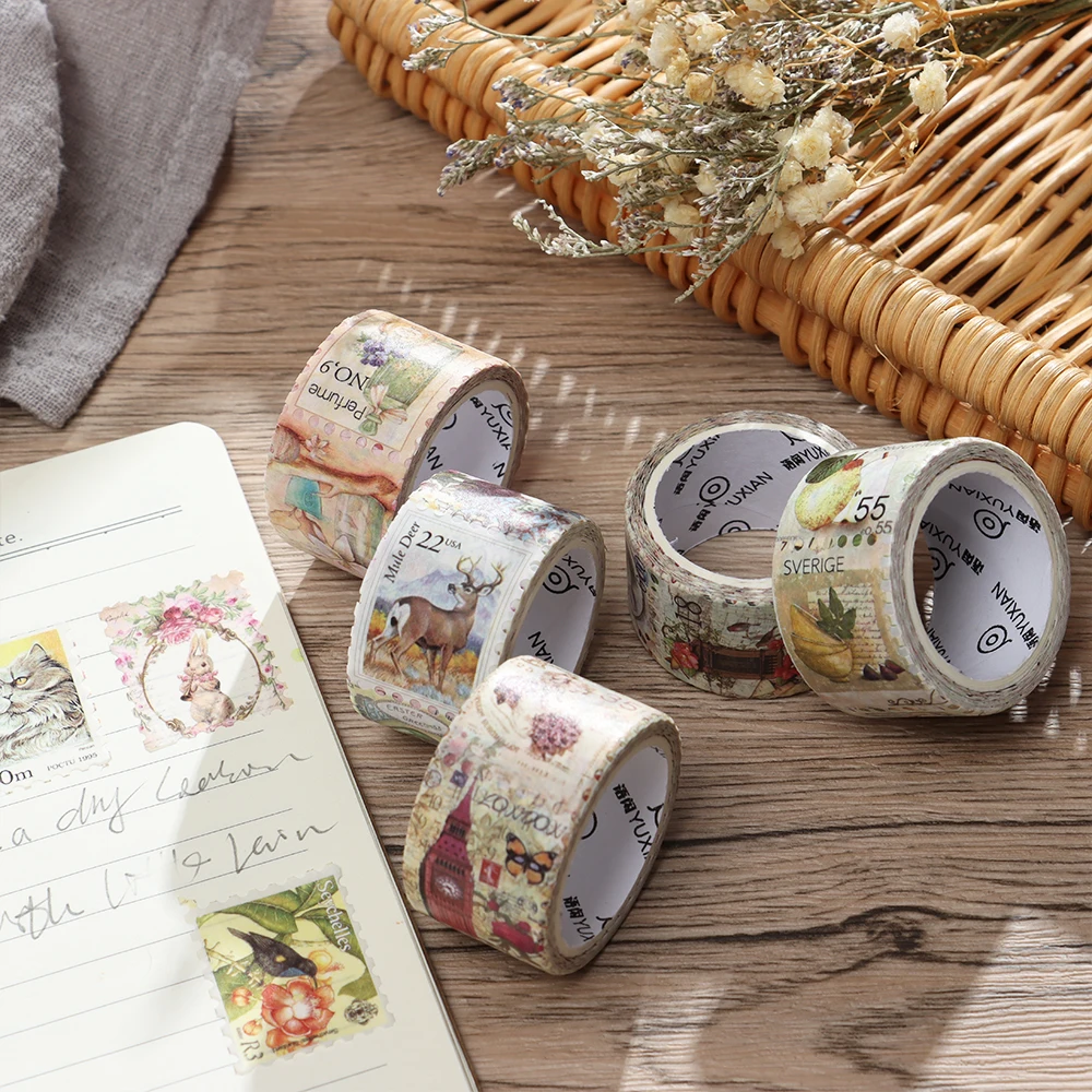 Série vintage Post Office Washi Tape, Selos Retros, Café Fita Adesiva Decorativa, Etiqueta DIY Scrapbooking Etiqueta