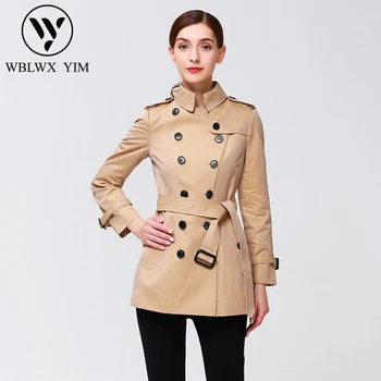 

Spring autumn New waterproof Trench coat women Classic Double Breasted belt slim long Trench female High-end custom outerwear
