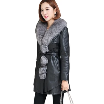 

Plus size Winter New 2020 Leather Jacket Women Imitation Fox fur collar Windproof Jackets Female long Warm Bomber Jackets 4XL
