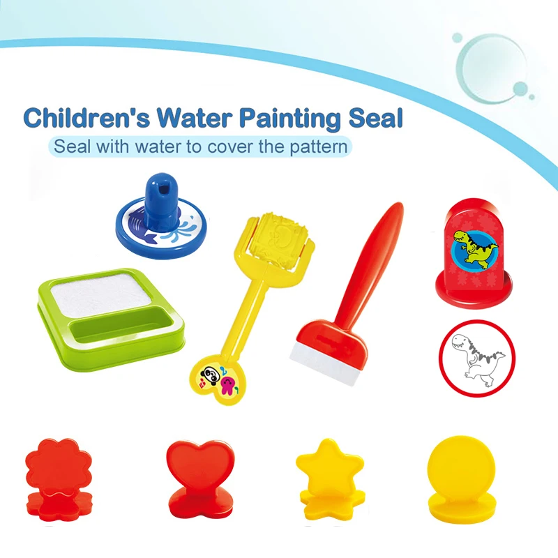 Magic Water Drawing Board Plastic Cartoon Seal Stamp Tool Toy Set  Water Drawing Accessories Toys Educational Gift for Kids