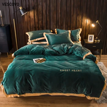 

VESCOVO Thick coral fleece flannel bed linen 220*240 king queen bedding set bed Sheet Bed duvet cover sets