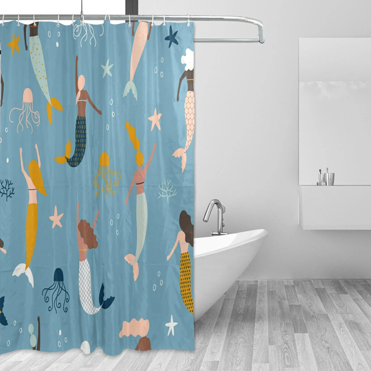Deep Sea Whale Bathroom Decor Waterproof Fabric Mildew Shower Curtain & 12 Hooks 
