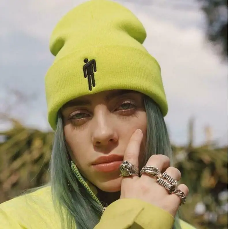 Горячая Billie Eilish Beanie Женская и Мужская 5 цветов унисекс Stickman вязаная шапка капот вязаная шапка мешковатая удлиненная шапка зимняя шапка