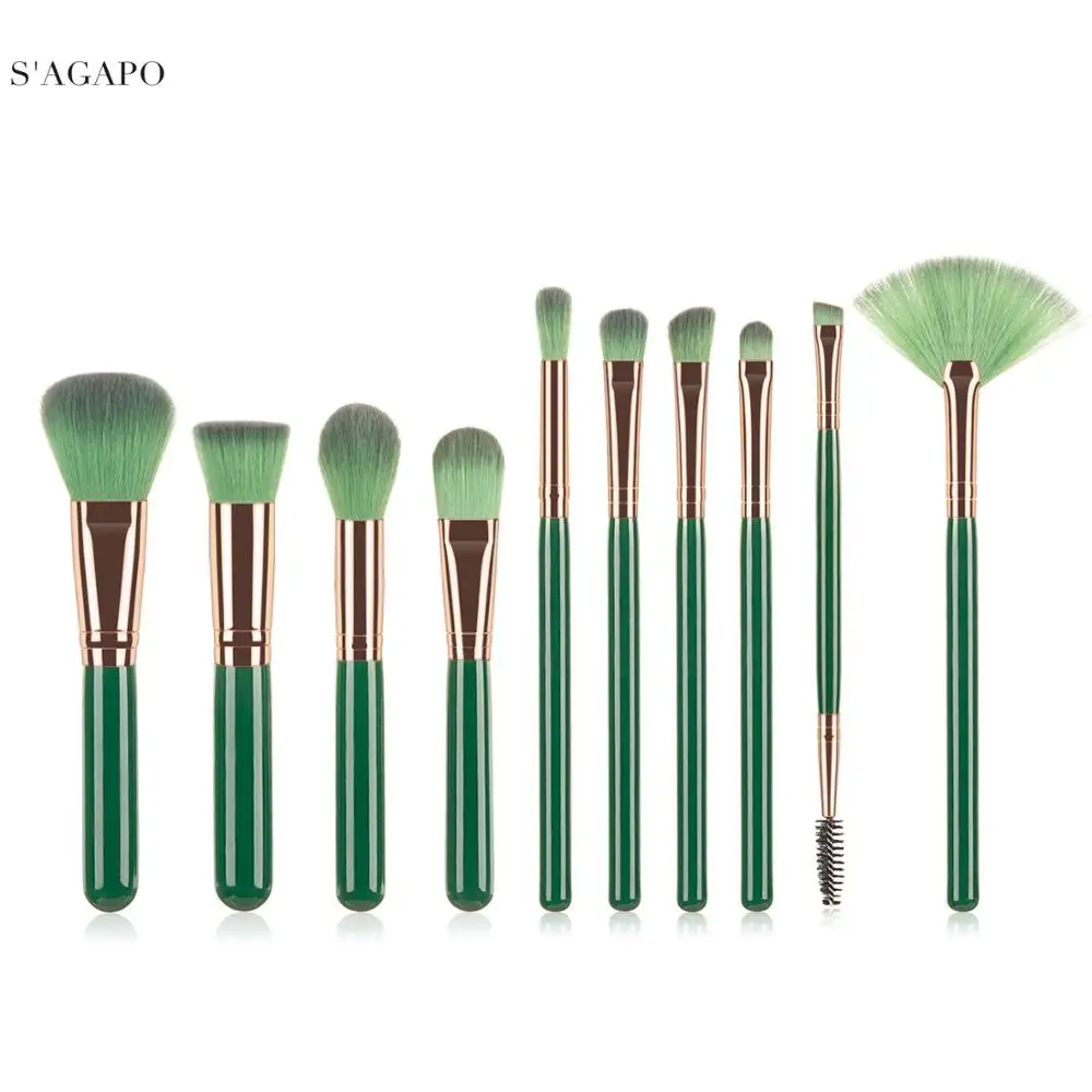

S'AGAPO 10pcs Eyeshadow Makeup Brushes Set Eyebrows Foundation Concealer Blush loose powder Professional Eye Beauty Makeup tools