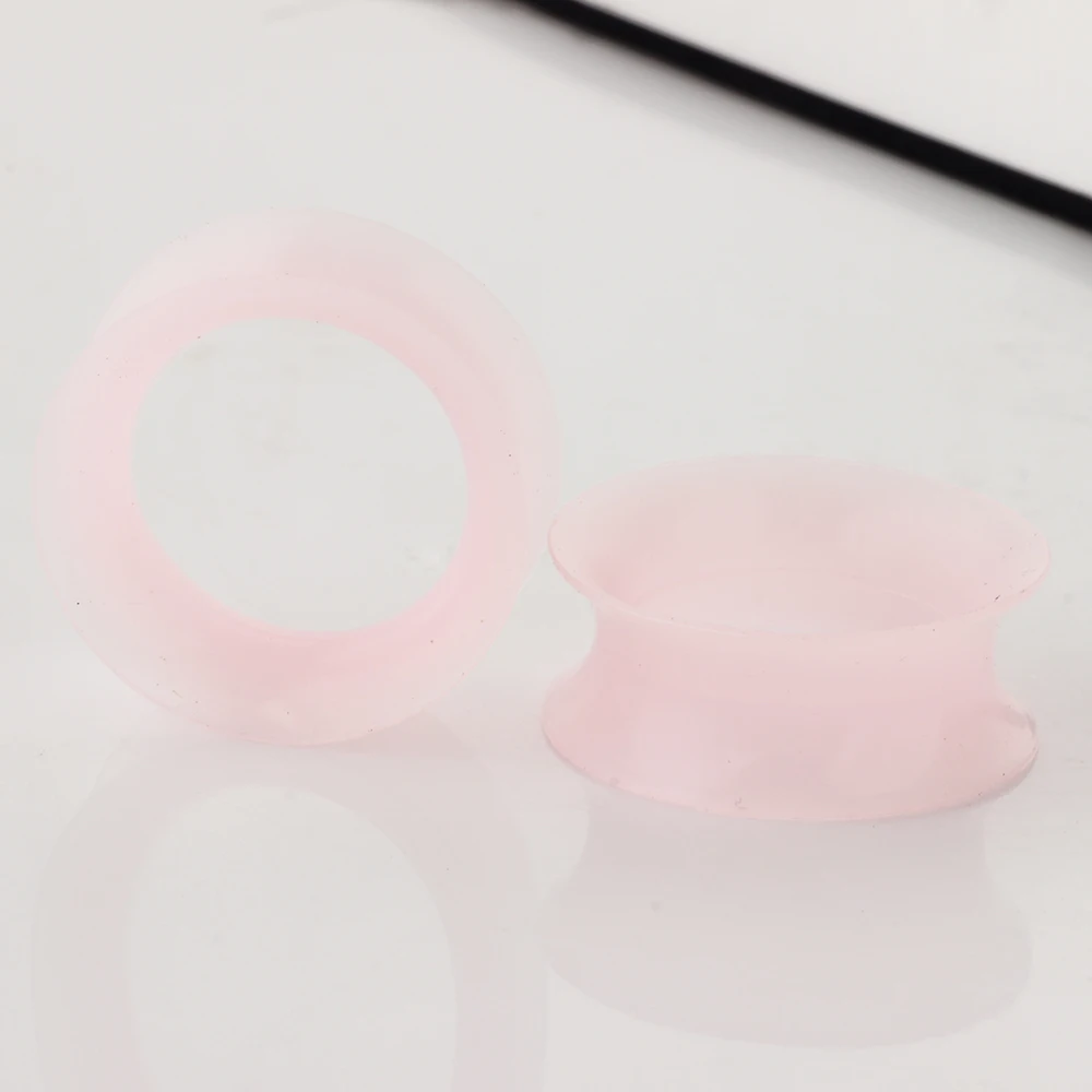 JUNLOWPY Pink Silicone Flexible Ear Plugs Tunnels Double Flared Expander Earring Hollow Gauges Ear Piercing Wholesale 100/200pcs