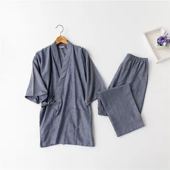 

Pure Color Kimono Traditional Robes Men Spring Cotton Simple Male Cardigan Bathrobe Long Sleeve SPA Casual Japanese Robes Yukata