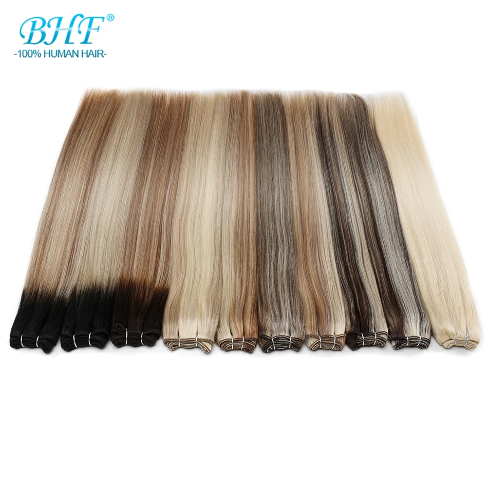  BHF 100% Human Hair Weaving Straight 100g Russia Natural Hair Extension Machine Made Remy Hair weft
