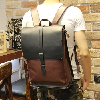 

New men crazy horse pu leather backpack high quality men's travel bags preppy style men school bags casual rucksack bags mochila