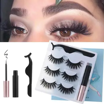 

3Pairs Magnetic False Eyelashes Lashes With Tweezer Liquid Eyeliner Kit Lash Extension Natural Long Handmade Eye Makeup Tools