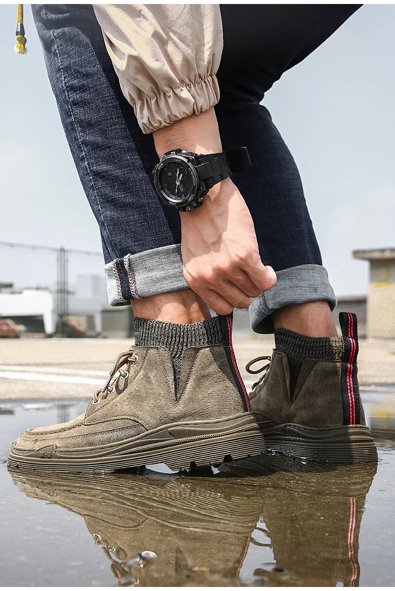 Brand Personality Design Classic Men Casual Sneakers Shoes Ankle Boots Military Equipment Flying Weaving Socks Car Sole Lace Up