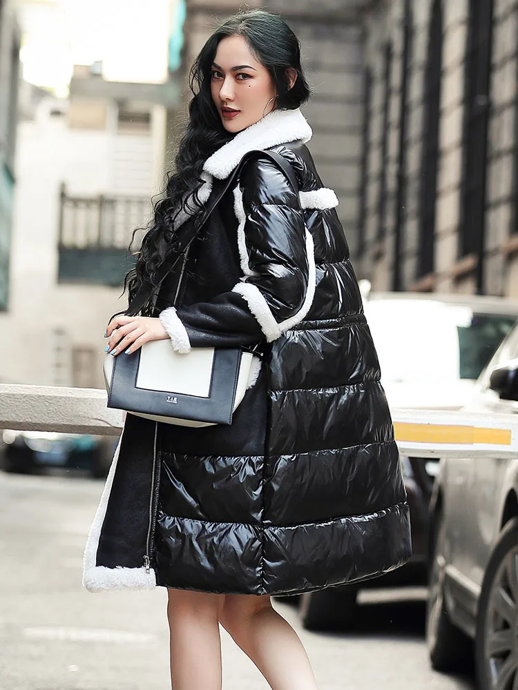 

2020 Real Fur Coat Winter Coat Women Sheep Shearling Puffer Down Jacket Women Long Real Wool Coats Manteau Femme MY4689