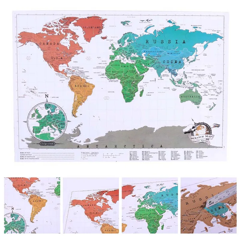 

1 Pcs 41*29cm New High Quality Creative Travel Scratch Off Map Personalized World Map Stationary Supply