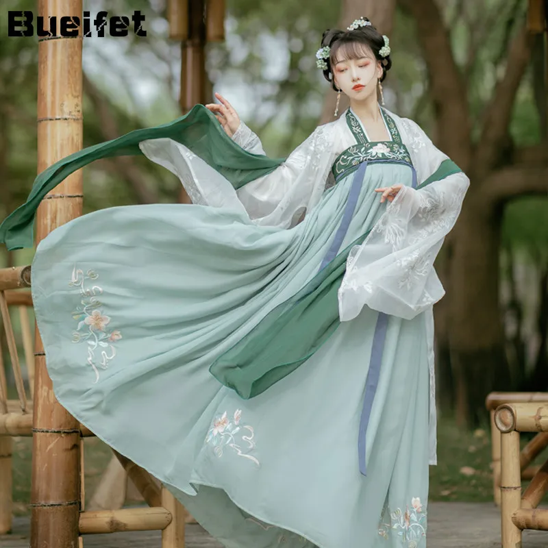 Ladies Retro Chic White Dress Long Chinese Ancient Fairy Clothes Hanfu Tang Sets 