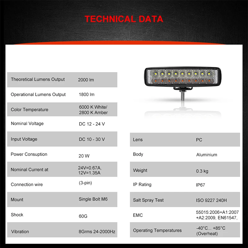 6 дюймов 18 Вт светодиодный рабочий светильник балка желтого цвета белый двойной