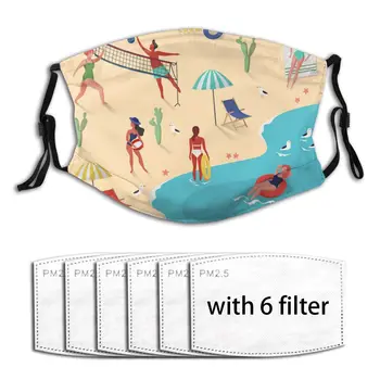 

Air Pollution Beach With People Swimming And Playing Volleyball Mask Filter Face Mouth Mask Men Women Daily Supplies Windproof